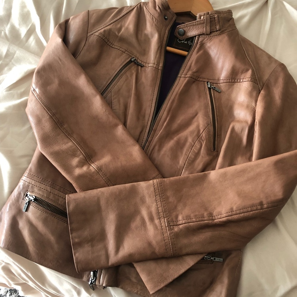Cole Haan Leather Moto Jacket